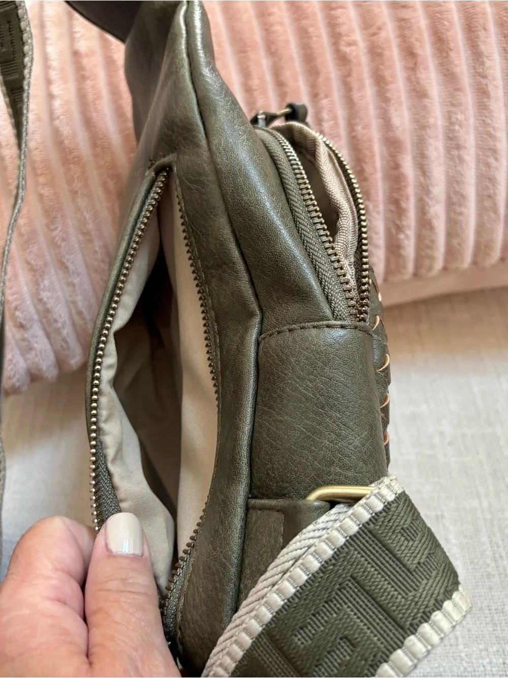 Woven Accent Olive Green Crossbody Sling Bag